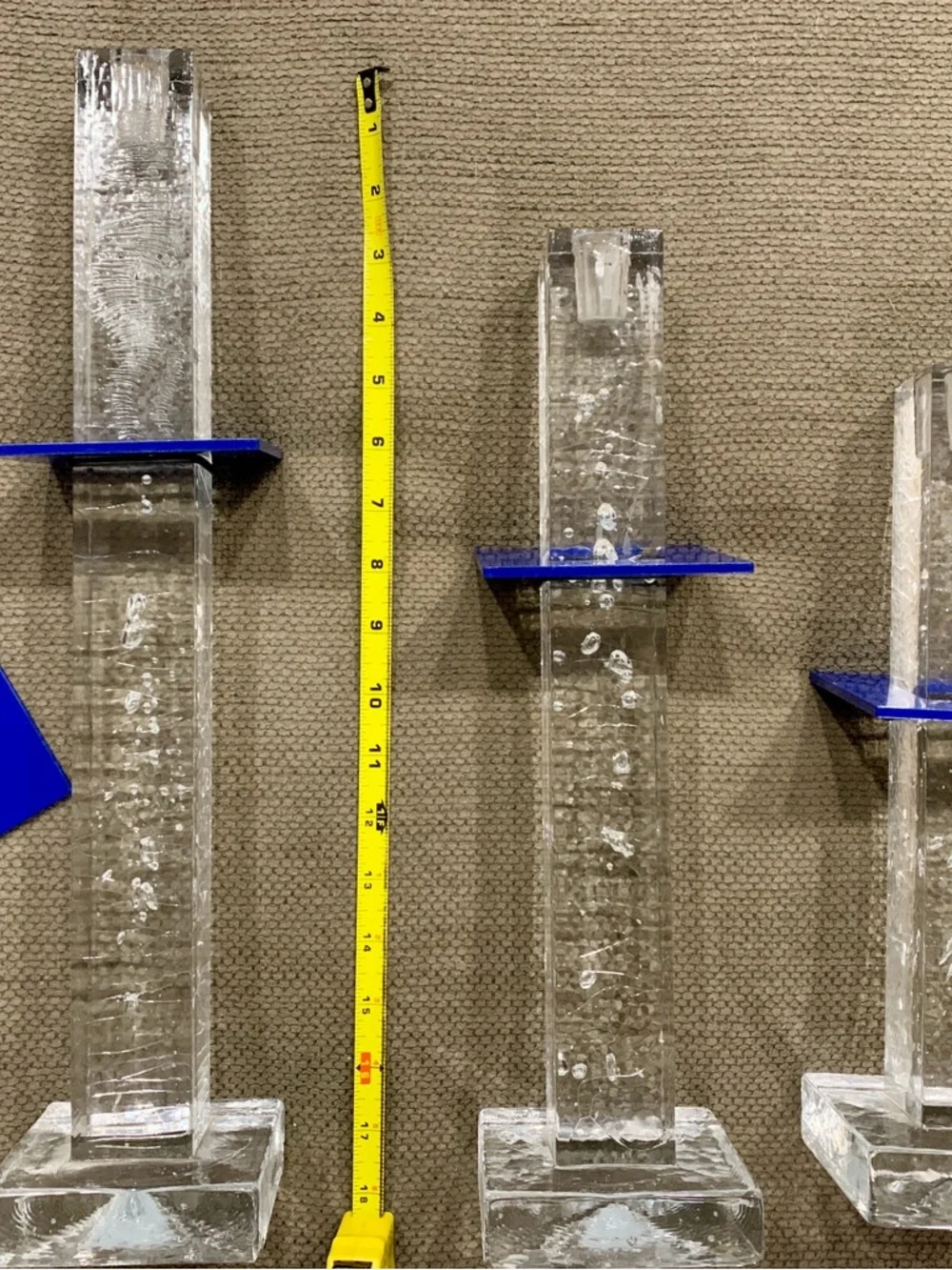 Kosta Boda Clear Crystal Candlesticks with Blue Accent
